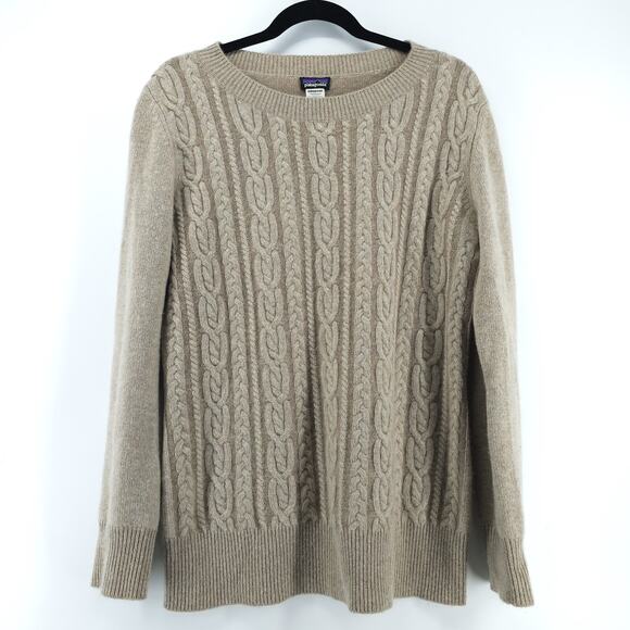 Patagonia Sweaters - Patagonia Vintage Medium 100% Cashmere Oatmeal Cableknit Fisherman Sweater